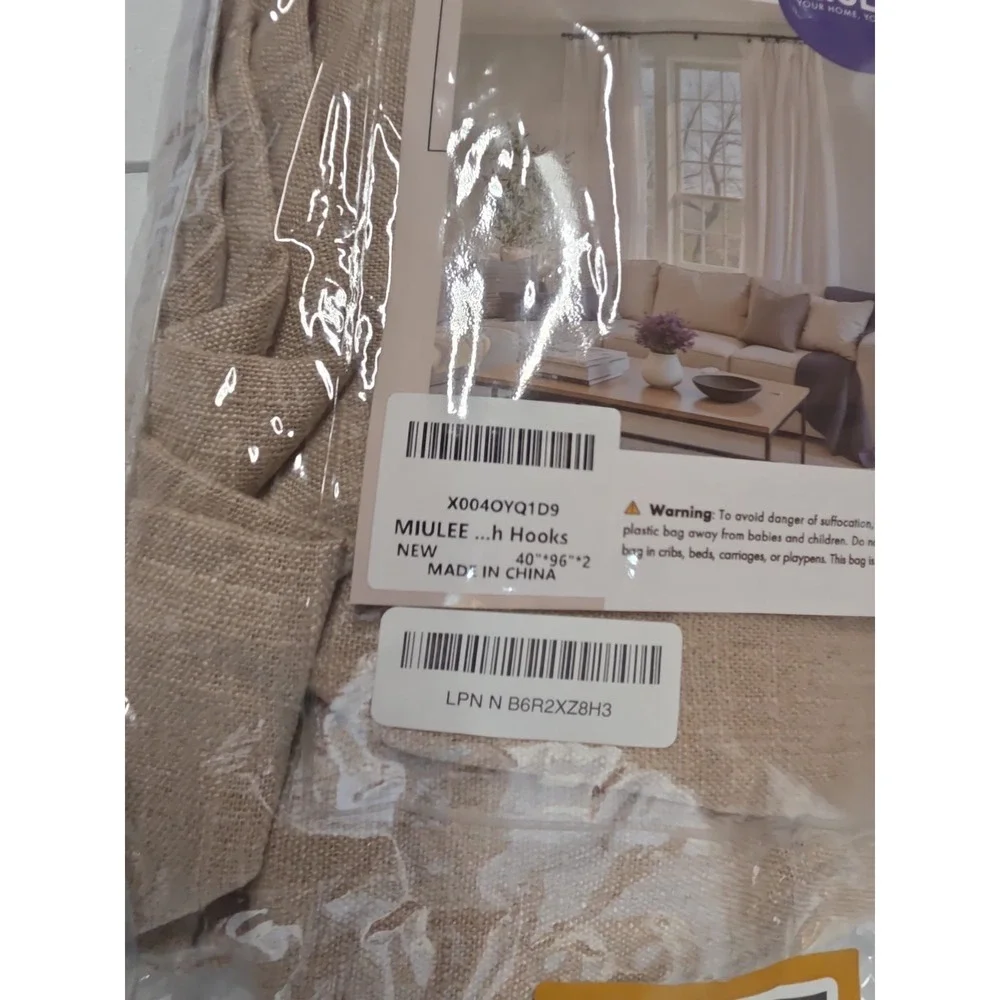 MIULEE Beige Linen Blend Curtain Panel 40x96 With Hooks 1 Panel New